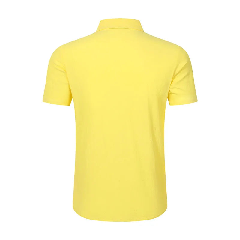 Men's Casual Linen Blend Shirt Short Sleeve Turn Down Collar Button Up Lightweight Breathable Beach Tunic Tops