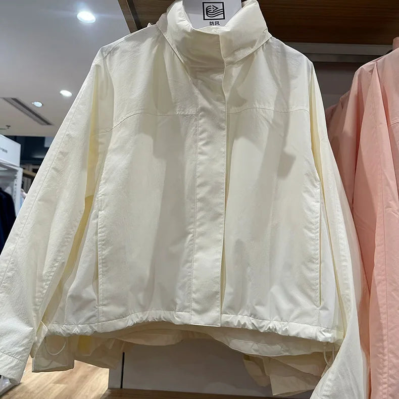 Windproof Stand Collar Jacket Women's Outdoor Casual Hooded Thin Coat Jacket