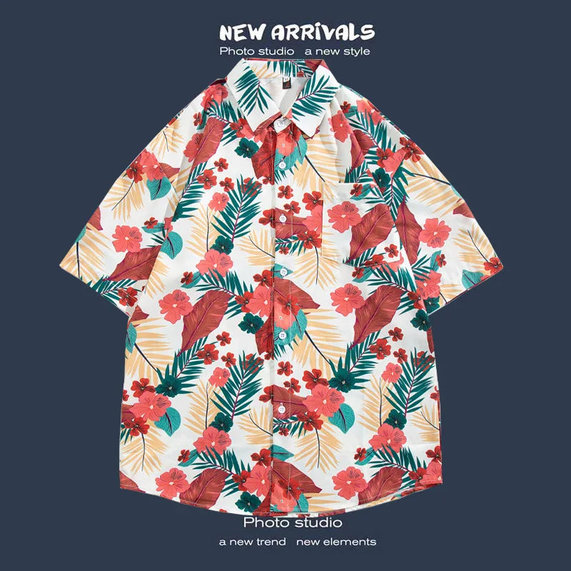 Hawaiian Print Loose Fit Short Sleeve Men's Shirt Thai Style Restaurant Casual Fashion Beach Vacation Shirt Polyester Quick Dry