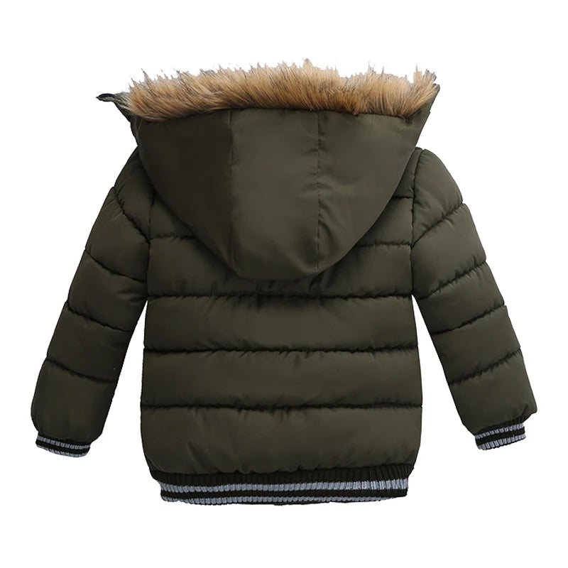 Autumn Winter Boys Jacket New Keep Warm Baby Coat Hooded Zipper Fashion Fur Collar Boys Outerwear 2 3 4 5 6 Years Kids Clothes