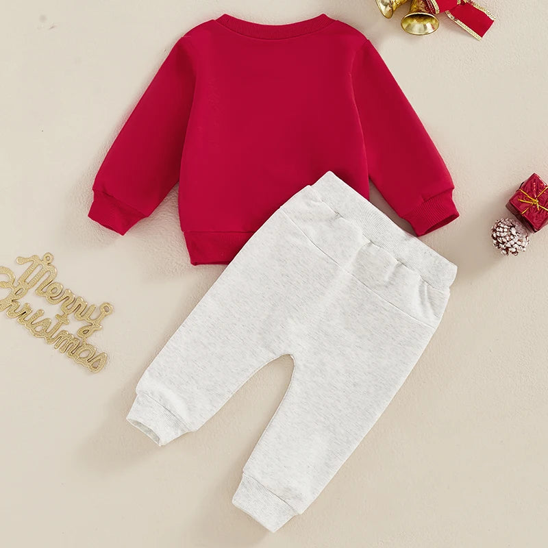 Kids Christmas Outfit Set Long Sleeve Letter Print Sweatshirt and Drawstring Pants Set for Boys
