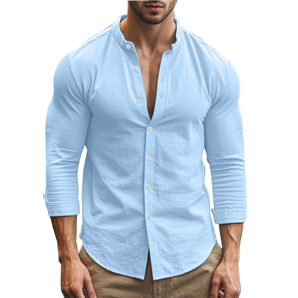 Men's Casual Cotton Linen Shirt Long Sleeve Button Down Slim Fit European Fashion Breathable Daily Wear Tops white shirt