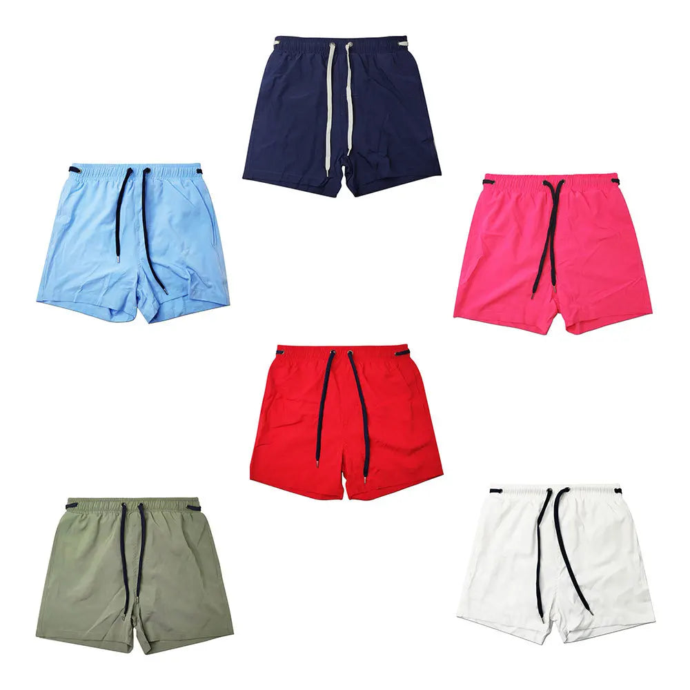 Men's Tight Short Swimwear Swim Trunks Quick Dry Solid Board Shorts Beach Pants Bathing Suits With Pockets and Mesh Lining