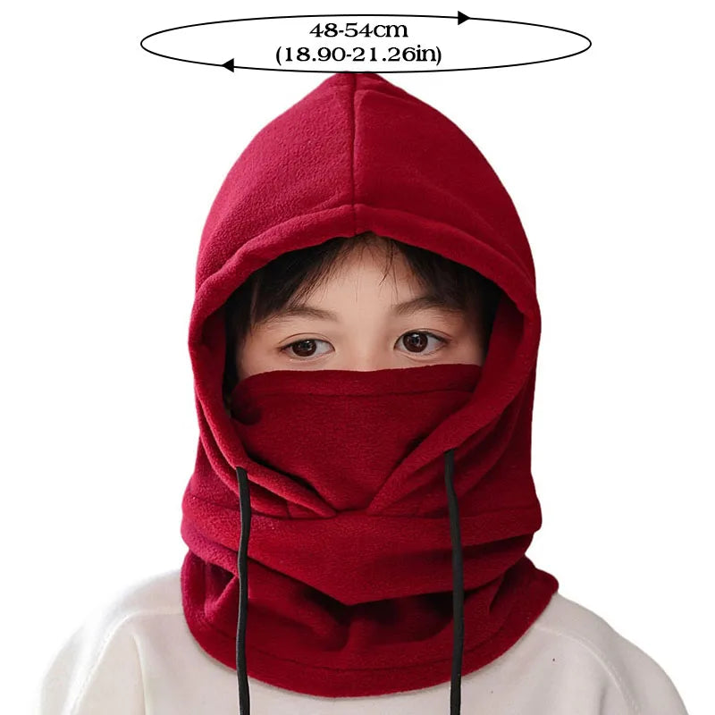 Lamb Fleece Children Headgear Cold Proof Kids Scarf Cap Thick Plush Winter Warm Bomber Hat 3-8year Baby Cycling Face Mask Beanie