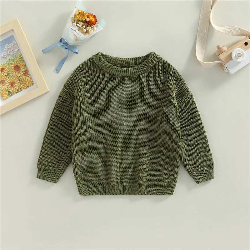Suefunskry Newborn Baby Girl Boy Knitted Long Sleeve Autumn Winter Sweater Solid Loose Pullover Casual Tops Kids Clothes 3M-5Y