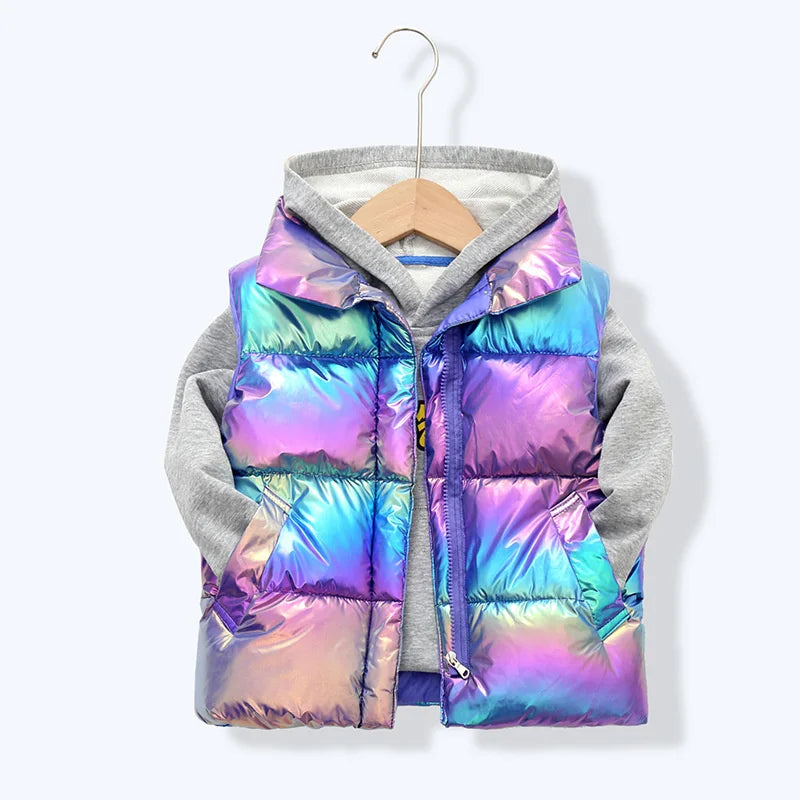 Kids Down Clothes Waistcoat Child Fashion Warm Vest Teen Thickened Down Clothing Boys Girls Dazzle Color Sleeveless Outerwear