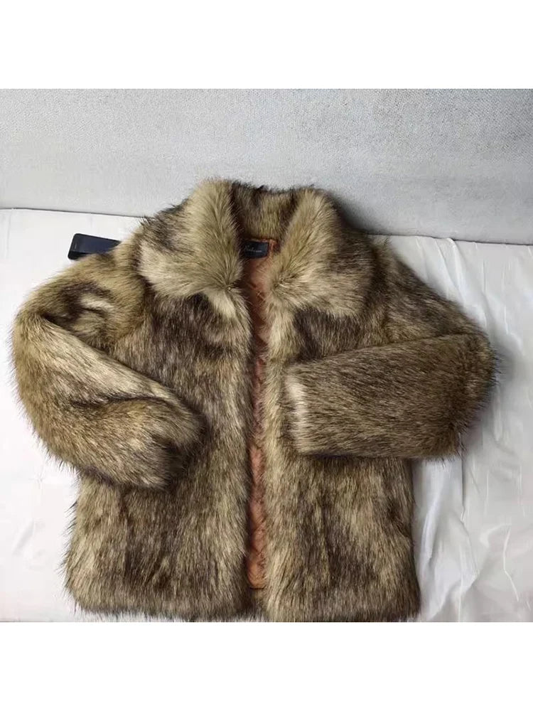 Mauroicardi Winter Short Thick Warm Hairy Shaggy Faux Raccoon Fur Coat Men Long Sleeve High Quality Luxury Fluffy Jacket 2023