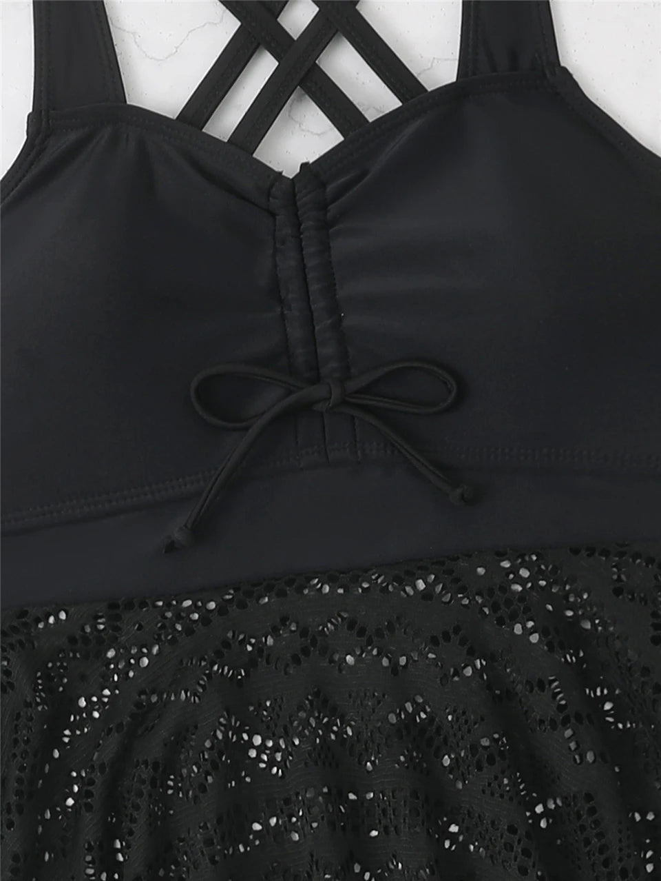 2 Pieces Front Drawstring Swimwear 2024 Women Hollow Out Swimsuit Beach Skirt Solid Tankini Female Bathers Swimming Beach Wear