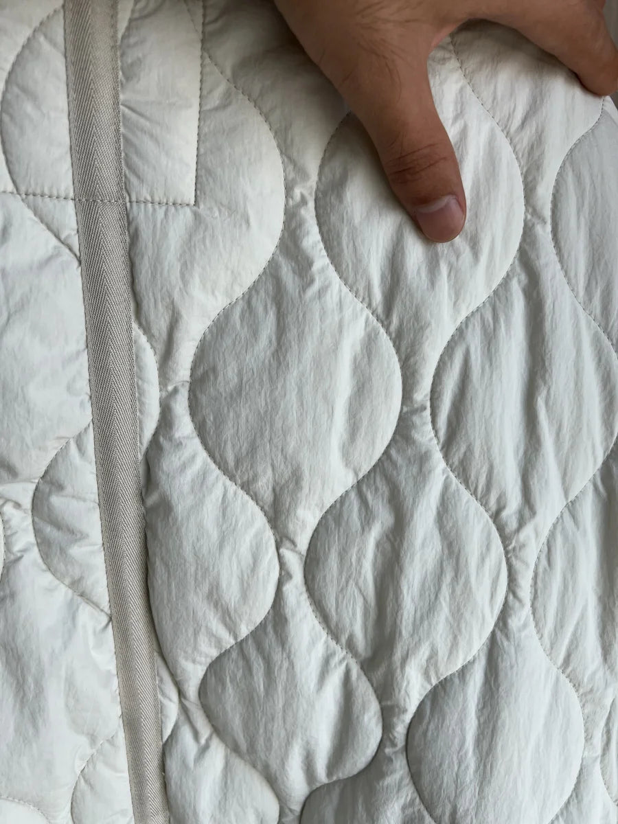 Quilted coat for women ETJ 2025 QUILTED JACKET WITH TIES new beige drawstring high neck pocket clip cotton jacket for women