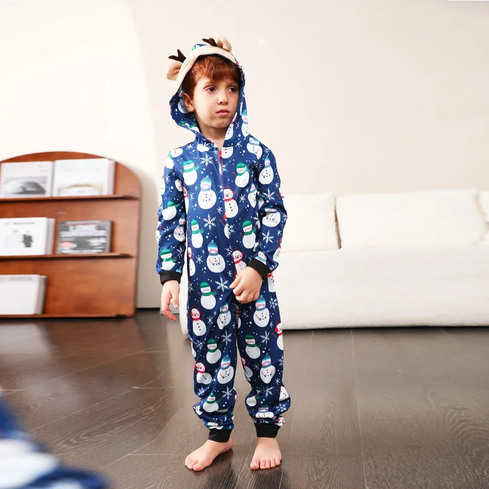 Christmas Gift Mother Father Kids Matching Outfits Cute Deer Ear Hooded Romper Overall Soft Loose One-Piece Pajamas Family Look