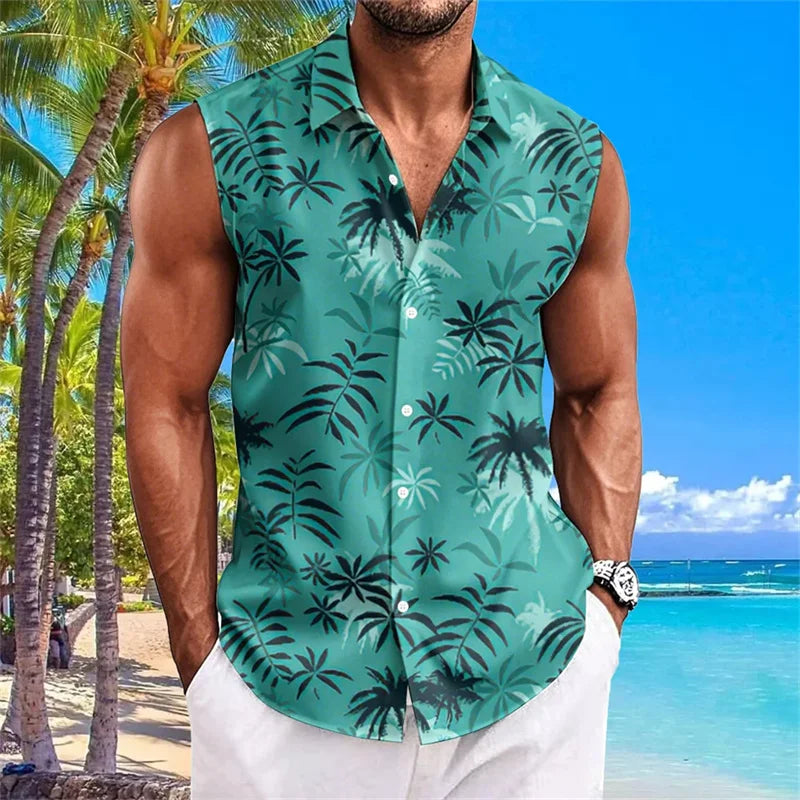 New Men's Sleeveless Shirt Summer Solid Color Comfort Casual Collar Beach Style Plus Size Men's Shirt