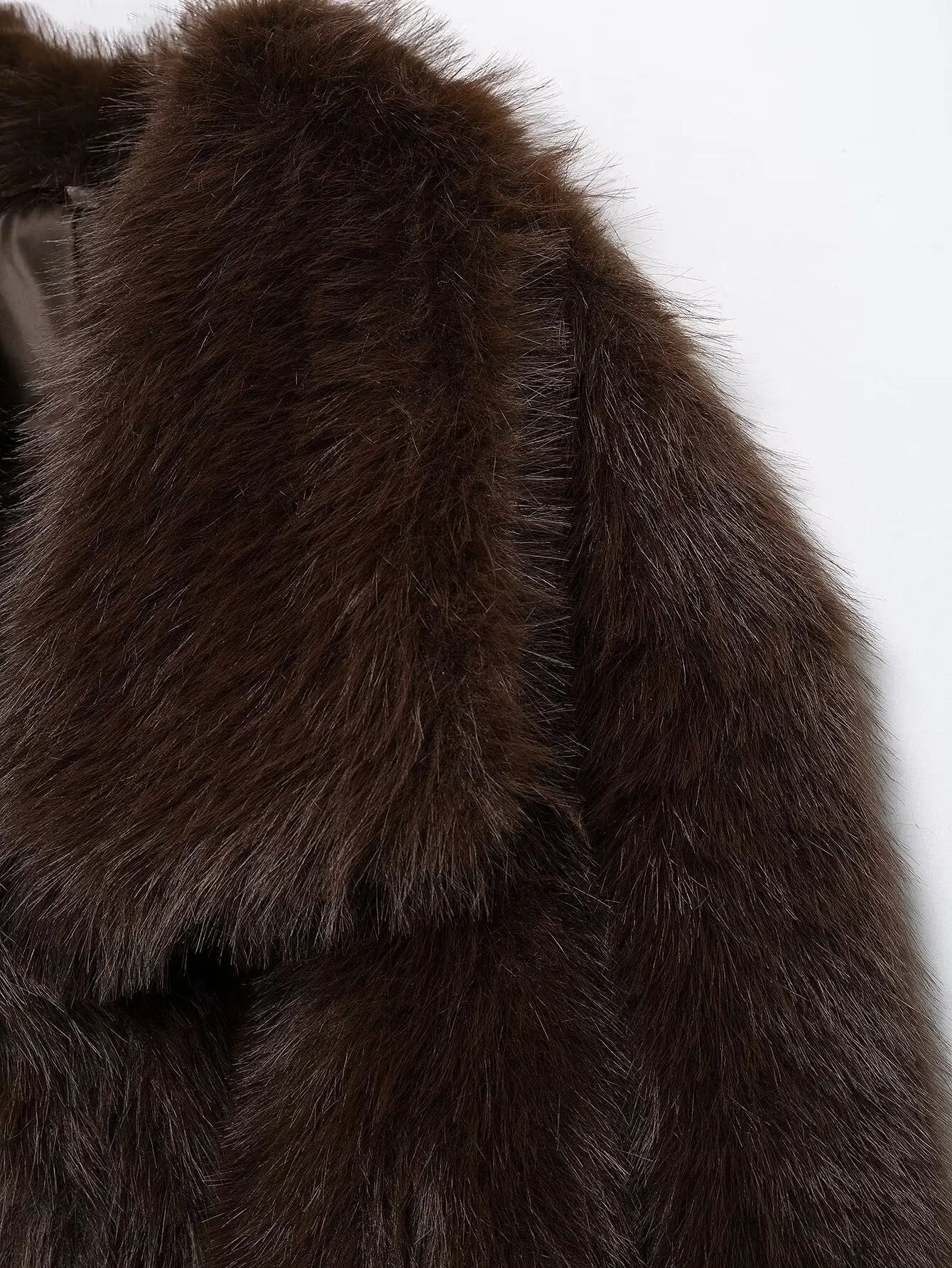 KONDALA Casual Brown Thick Fur Jackets Women Long Sleeve V Neck Autumn Winter Faux Fur Coats Fashion 2025 Streetwear Outwears