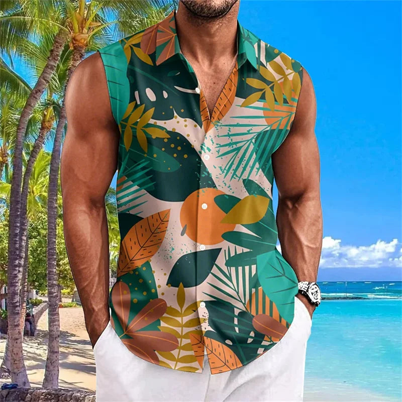 Men's Quick Dry Sleeveless Shirt 3D Printed Party Button Street Entertainment Beach Holiday Fashion Trend Summer New