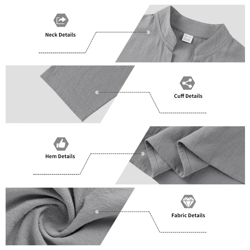 American loose linen set for men autumn Hawaiian home commuter thin Henry shirt long sleeve pants set