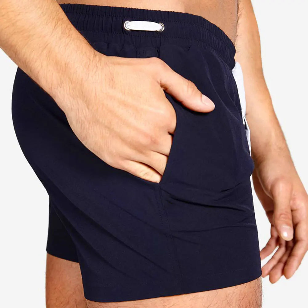 Men's Tight Short Swimwear Swim Trunks Quick Dry Solid Board Shorts Beach Pants Bathing Suits With Pockets and Mesh Lining
