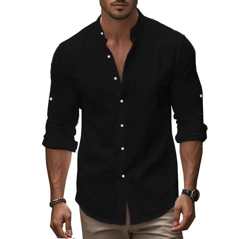 Men's Casual Cotton Linen Shirt Long Sleeve Button Down Slim Fit European Fashion Breathable Daily Wear Tops white shirt