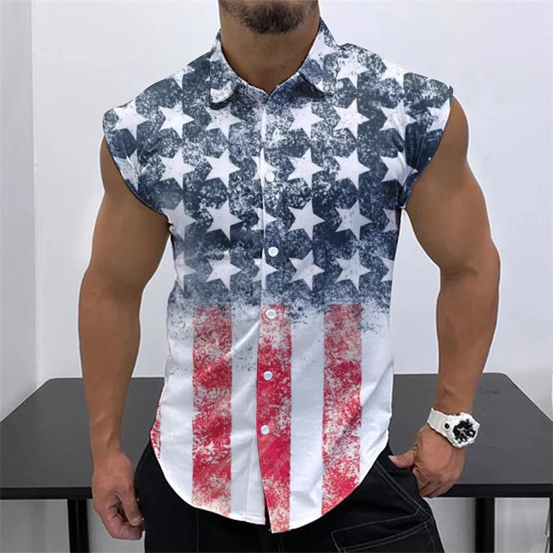 New Men's Sleeveless Shirt Summer Solid Color Comfort Casual Collar Beach Style Plus Size Men's Shirt