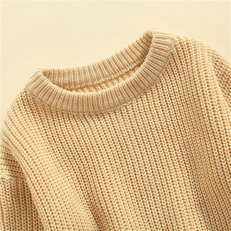 Suefunskry Newborn Baby Girl Boy Knitted Long Sleeve Autumn Winter Sweater Solid Loose Pullover Casual Tops Kids Clothes 3M-5Y
