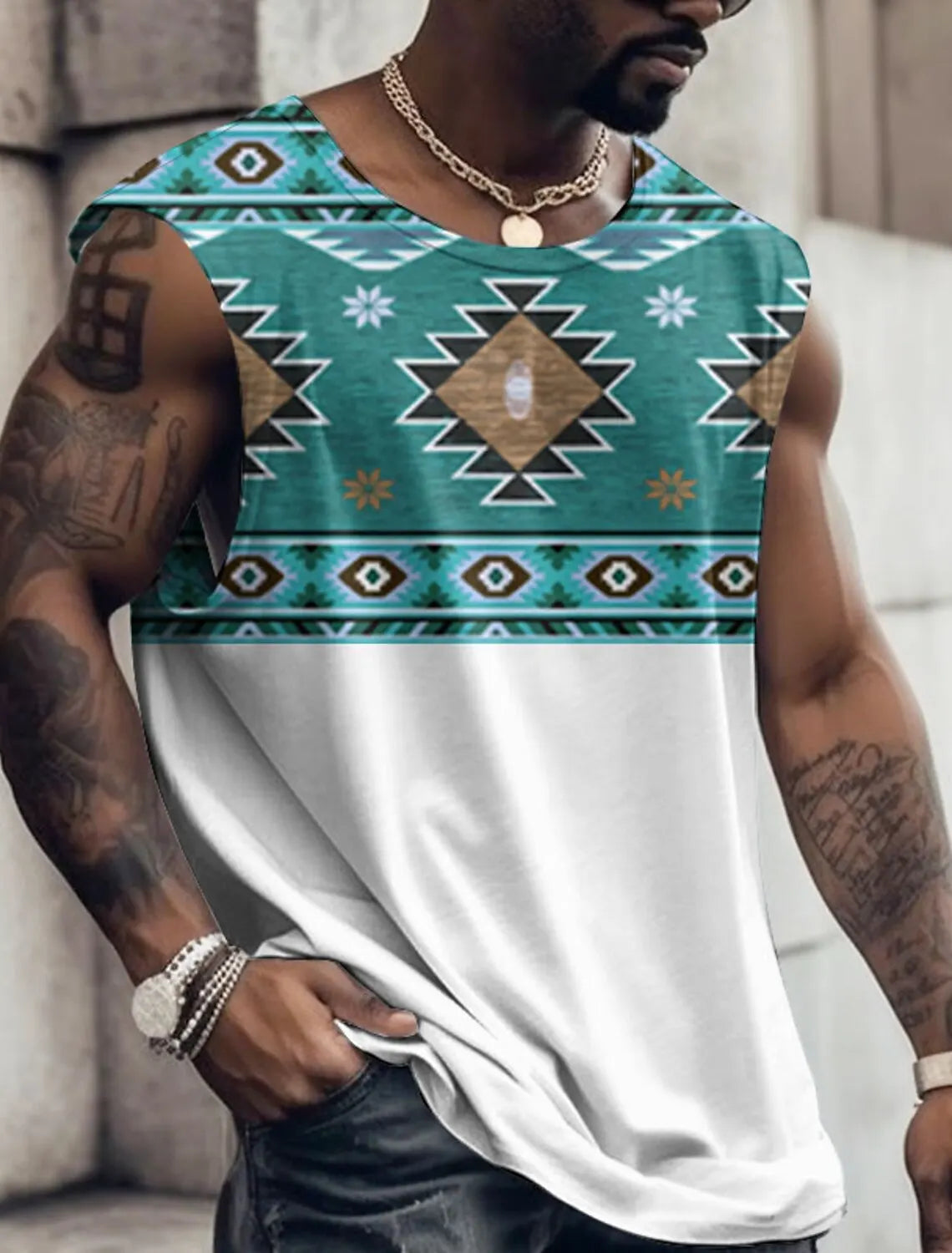 Summer New Men's Vest T Shirt Patterned Tribal Round Neck Clothing Daily Fitness Sports Vintage Sleeveless Printed Ethnic Tops