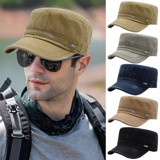 2023 New Men Women Army Hat Washed Cotton Military Hats Cadet Style Cambat Caps Adjustable Flat Top Cap Spring Summer Sun Hat
