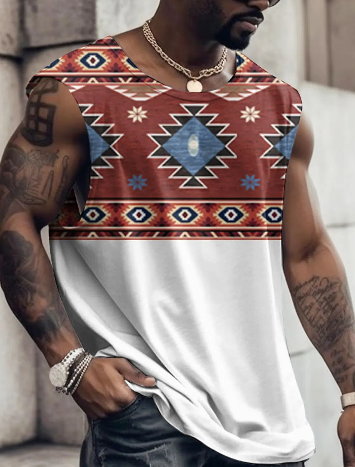 Summer New Men's Vest T Shirt Patterned Tribal Round Neck Clothing Daily Fitness Sports Vintage Sleeveless Printed Ethnic Tops