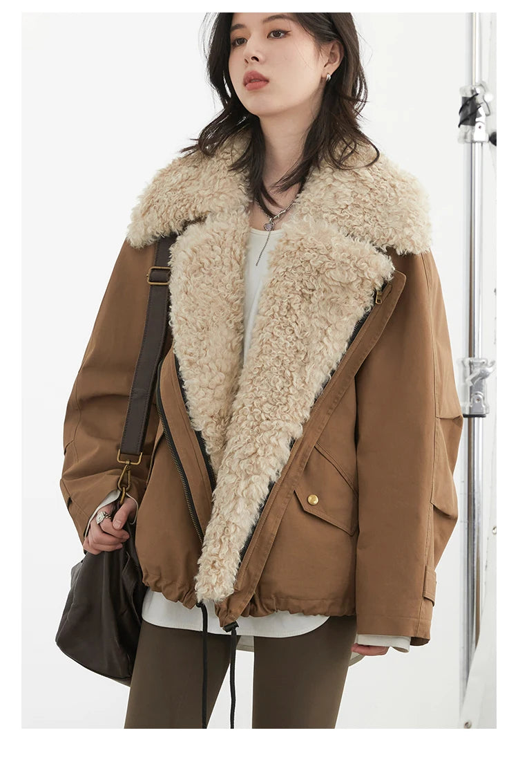 CHIC VEN Women Coats Streetwear Loose Casual New Retro Motorcycle Cotton Jacket Thick Warm Female Overcoat Autumn Winter 2024