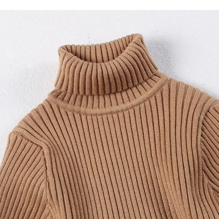 Autumn Winter New Baby Boys Girls Turtleneck Sweaters Kids Pullover Top Solid Color Knitted Bottoming Sweaters Children Clothing