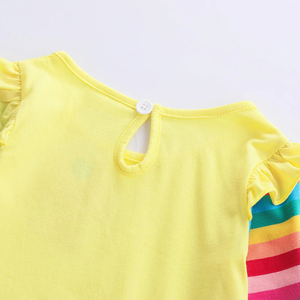 Girls' Long Sleeve Unicorn Dress Autumn Embroidery Two Pockets Rainbow Sleeves 81035