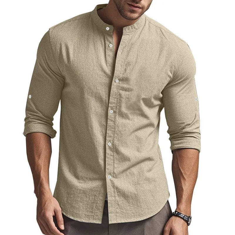 Men's Casual Cotton Linen Shirt Long Sleeve Button Down Slim Fit European Fashion Breathable Daily Wear Tops white shirt