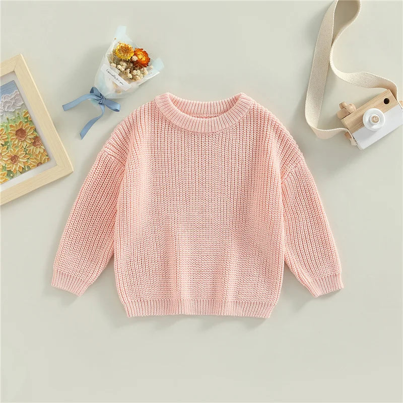 Suefunskry Newborn Baby Girl Boy Knitted Long Sleeve Autumn Winter Sweater Solid Loose Pullover Casual Tops Kids Clothes 3M-5Y