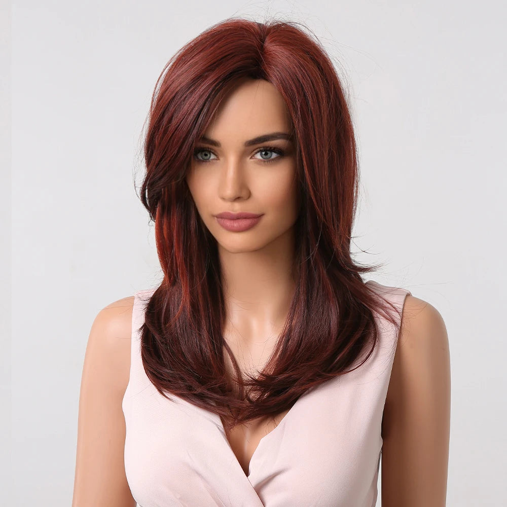 ALAN EATON Layered Synthetic Wigs with Bangs Straight Short Highlights Blonde Hair Wig with for Women Natural Daily Cosplay Wigs
