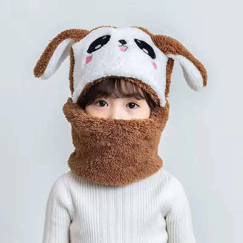 New Autumn and Winter Cute Children Cartoon Scarf Hat Two-piece Double Fleece Warmth Boy Girl Child Adult Parent-child Baby Hat