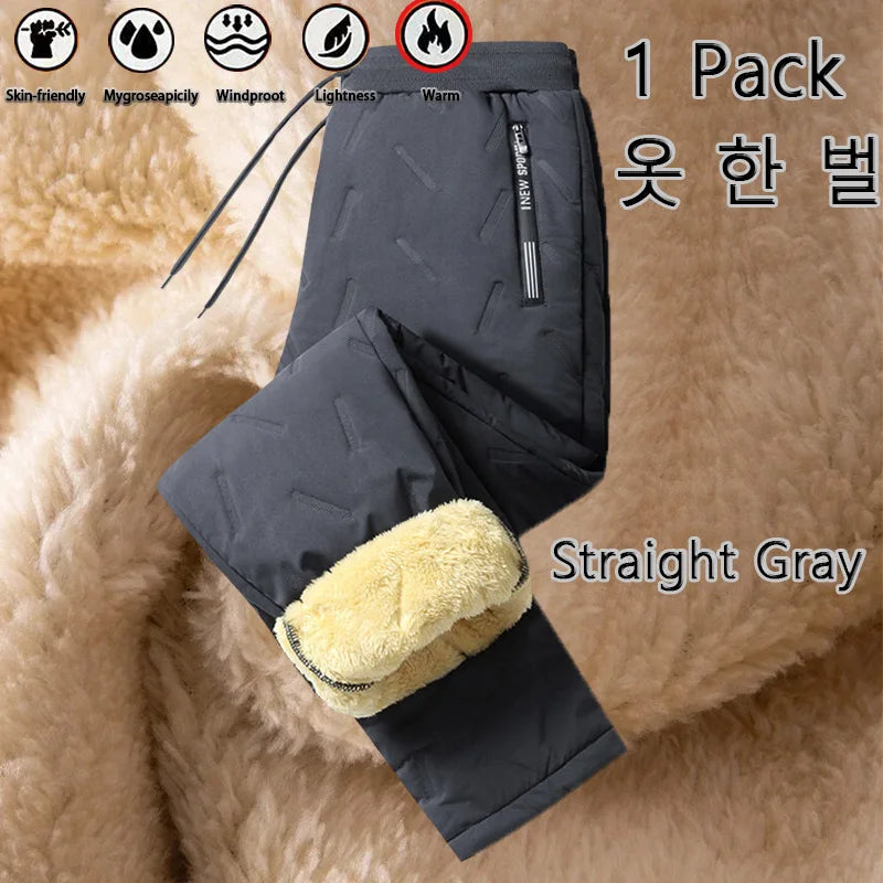 3 Pack Winter Men Plush Thick Fleece Waterproof Pants Windproof Casual Pants Warm Pants Lambswool Thermal Trousers Outerwear