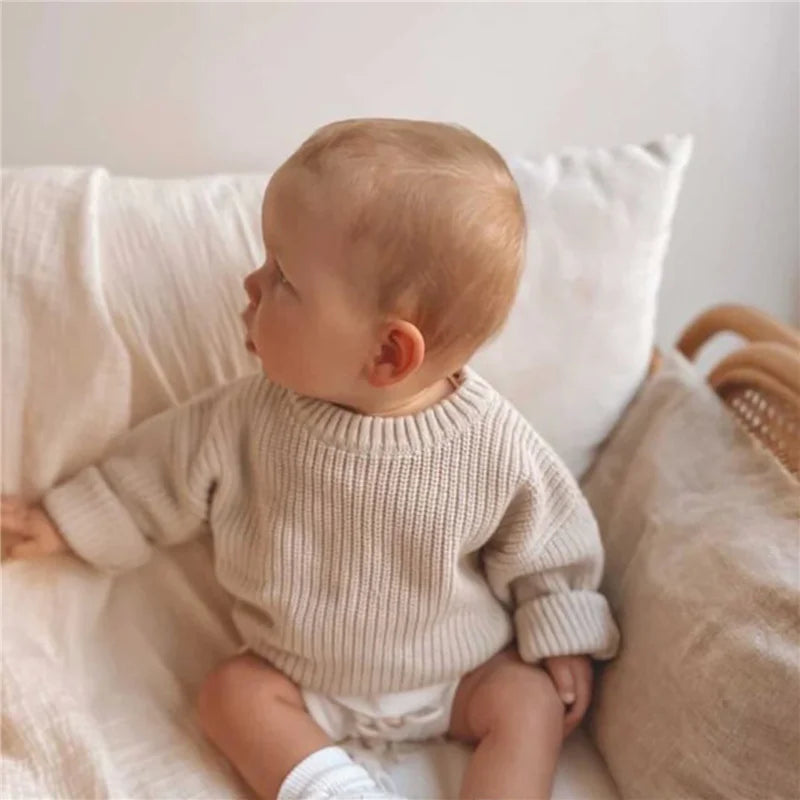 Suefunskry Newborn Baby Girl Boy Knitted Long Sleeve Autumn Winter Sweater Solid Loose Pullover Casual Tops Kids Clothes 3M-5Y