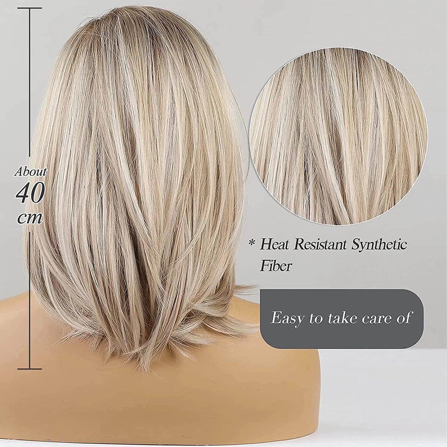 ALAN EATON Layered Synthetic Wigs with Bangs Straight Short Highlights Blonde Hair Wig with for Women Natural Daily Cosplay Wigs