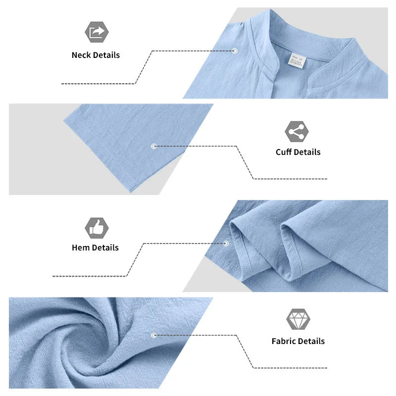 American loose linen set for men autumn Hawaiian home commuter thin Henry shirt long sleeve pants set