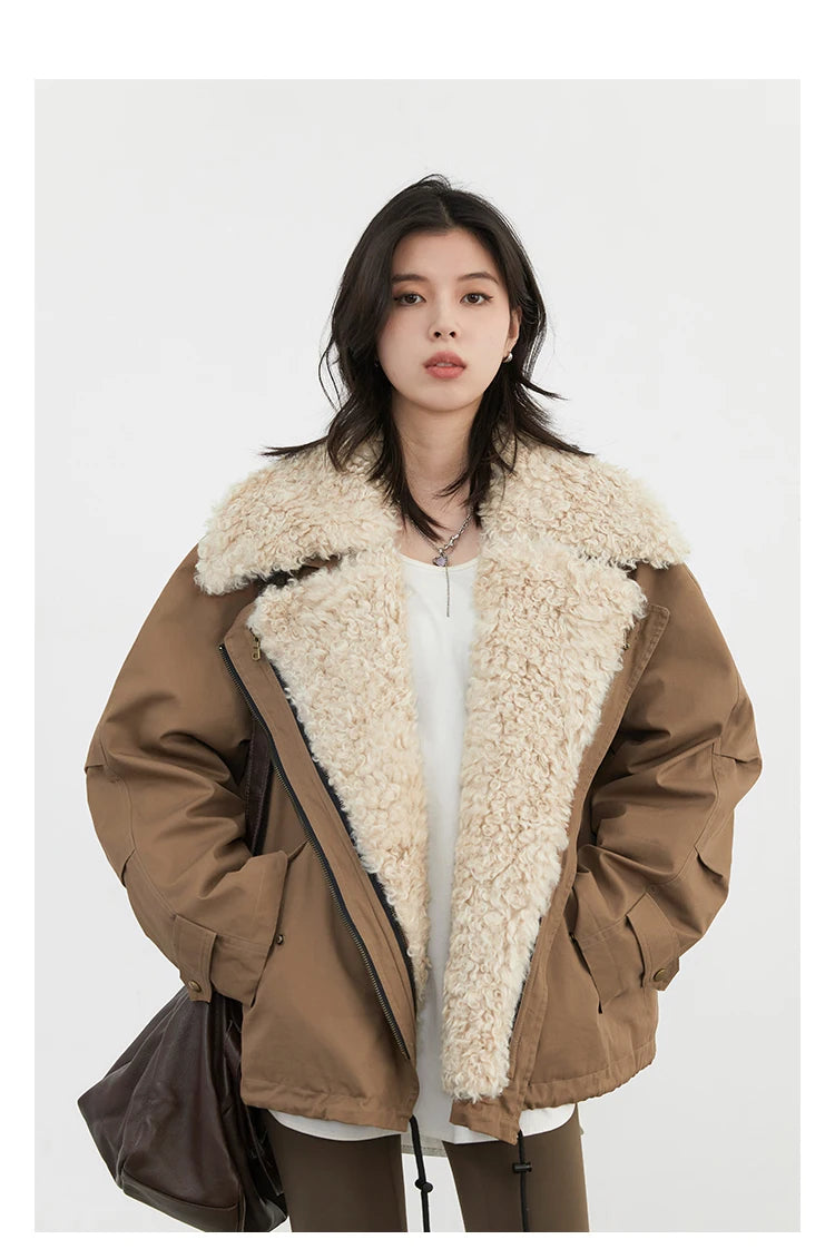 CHIC VEN Women Coats Streetwear Loose Casual New Retro Motorcycle Cotton Jacket Thick Warm Female Overcoat Autumn Winter 2024