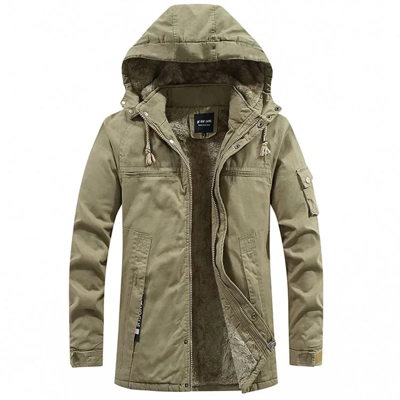 Parkas Coat Military Windproof Hooded Jackets Man Washed Cotton Thick Fleece Casual New  Winter Warm Varsity Jacket Men