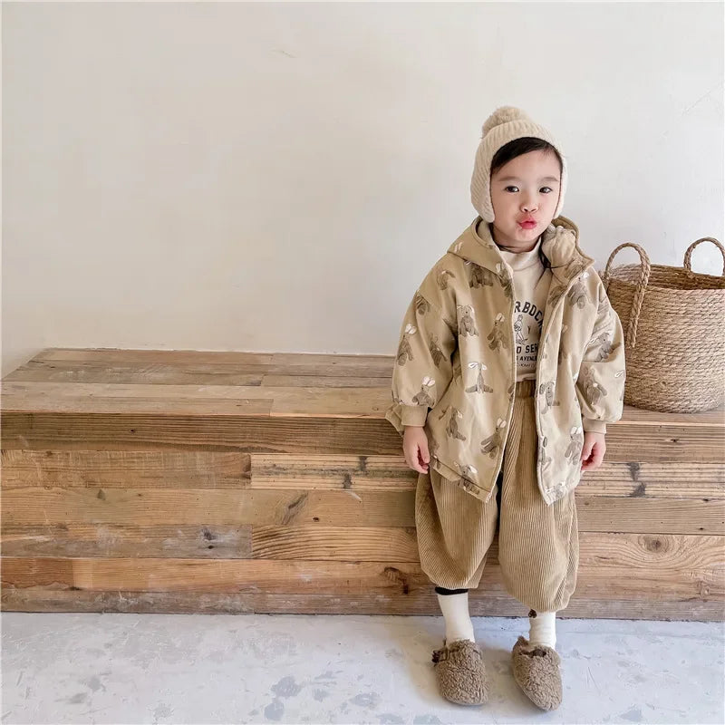 Children From 1 To 7 Years Outerwear Cartoon Kids Thick Padded Coat With Hood Korean Baby Clothing Girl Boy Jacket Warm Winter
