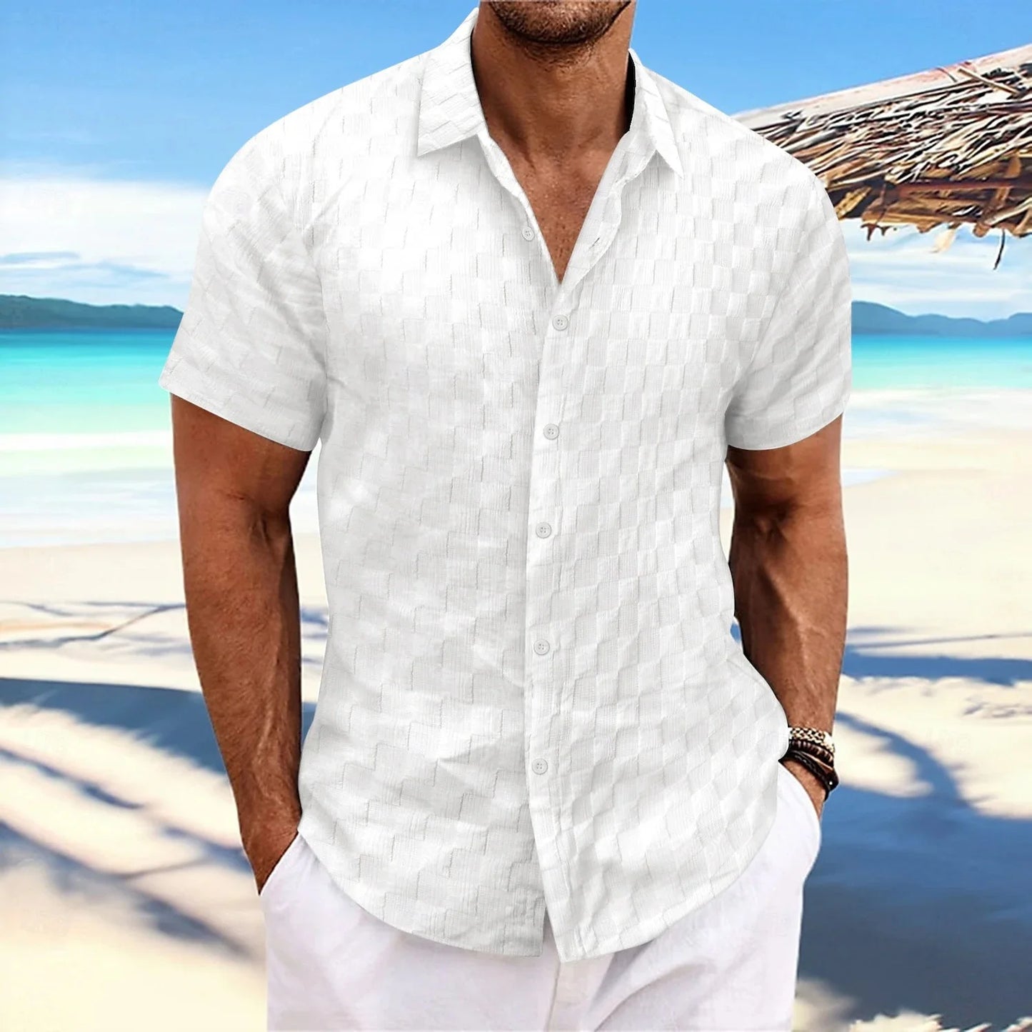 Men's shirts casual button down shirts jacquard shirts solid color short sleeve shirt collar casual daily wear elegant and fashi