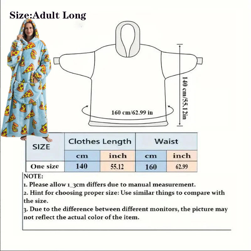 Super Long Oversized Winter Sherpa Blanket Plush Flannel Warm Family Matching Hoodie Christmas Homewear Avocado Women Sweatshirt