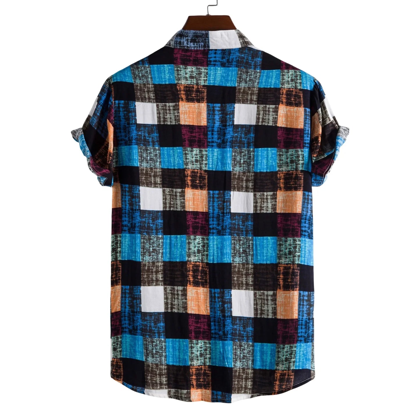 Men's Fashionable Short Sleeve Shirt 2021 New Style Plaid Print Stand Collar Casual Wear Made in China for Global Trade