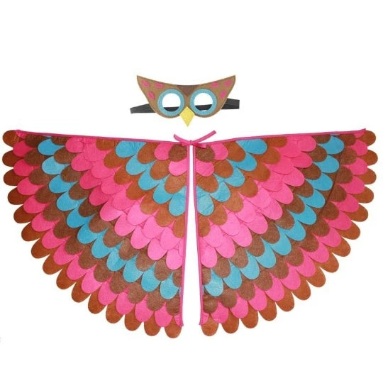 Kids Cosplay Costume Stage Performance Owl Peacock Wings Bird Felt Cape with Mask for Girls Boys Halloween Party Cloak