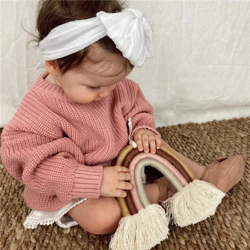 Suefunskry Newborn Baby Girl Boy Knitted Long Sleeve Autumn Winter Sweater Solid Loose Pullover Casual Tops Kids Clothes 3M-5Y