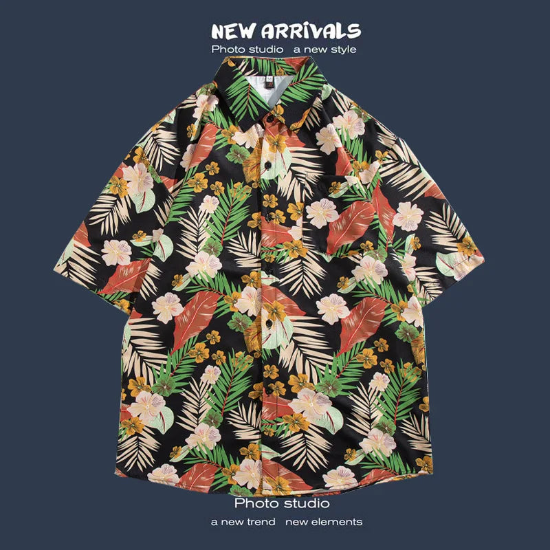 Hawaiian Print Loose Fit Short Sleeve Men's Shirt Thai Style Restaurant Casual Fashion Beach Vacation Shirt Polyester Quick Dry