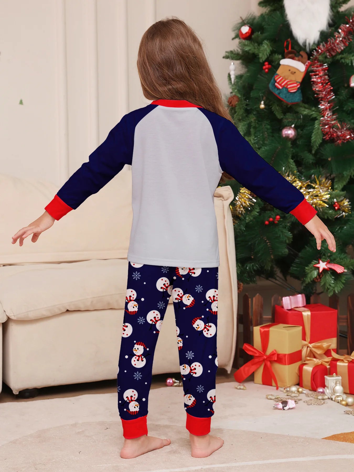 Autumn and winter white snowman Christmas matching parent-child outfit Mom and Dad children dog family pajamas pajama pants set