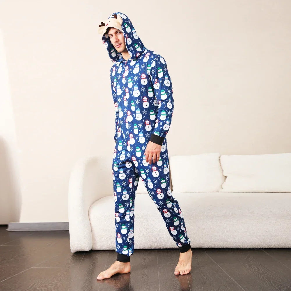 Christmas Gift Mother Father Kids Matching Outfits Cute Deer Ear Hooded Romper Overall Soft Loose One-Piece Pajamas Family Look