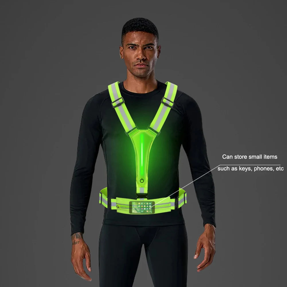 LED Reflective Vest Light Up Running Vest Adjustable Straps Cycling Safety Vest USB Rechargeable 3 Light Modes for Night Running