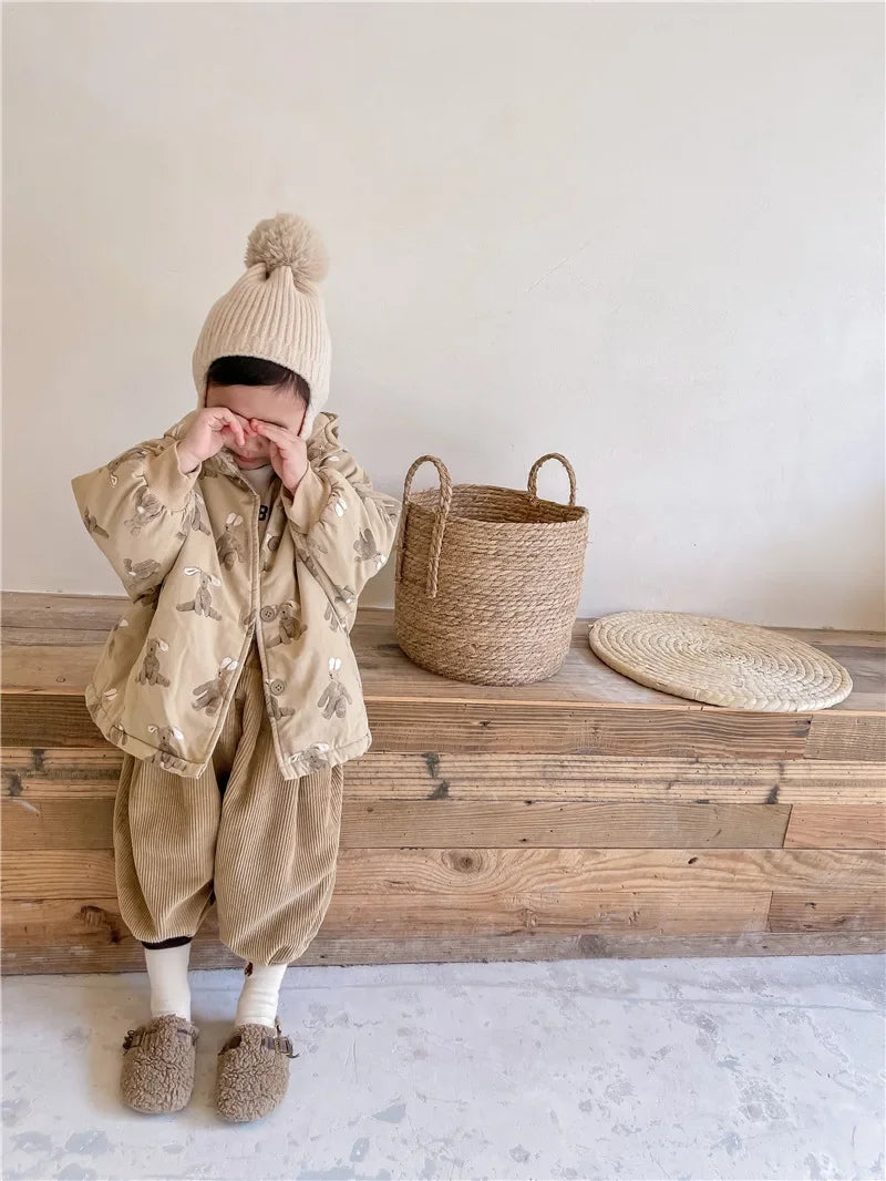 Children From 1 To 7 Years Outerwear Cartoon Kids Thick Padded Coat With Hood Korean Baby Clothing Girl Boy Jacket Warm Winter