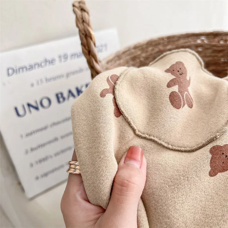 Winter Boys and girls cartoon bears inner fleece sweatpants Children thicken warm loose Trousers